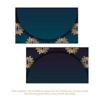 Business card with gradient blue color with vintage gold pattern for your personality. vector