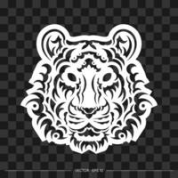 The lion's face is made up of patterns. Tiger head print. For T-shirts, phone cases and cups. Vector illustration.