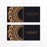 Dark black gold invitation card template with white Indian ornaments. Elegant and classic elements ready for print and typography. Vector illustration.