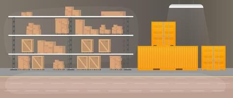 Large warehouse with drawers. Rack with drawers and boxes. Carton boxes. Vector. vector