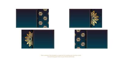 Four square cards with gold and blue designs vector