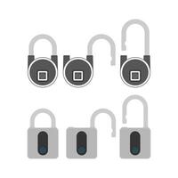 Set of padlocks with fingerprint scanner. A modern padlock is opened with a fingerprint. Isolated. Vector. vector