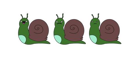 Funny green snail sticker. Snail icon. Suitable for postcards, stickers, T-shirts and children's books. Isolated, . vector