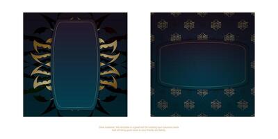 Greeting Brochure Template with gradient blue color with vintage gold pattern prepared for typography. vector