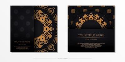 Ready-made invitation card design with abstract vintage ornament. Black-gold luxurious colors. Can be used as background and wallpaper. Elegant and classic vector elements are great for decoration.