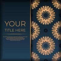 Dark blue postcard template with abstract mandala ornament. Elegant and classic vector elements ready for print and typography.