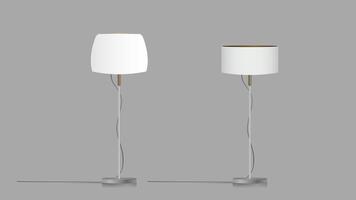 Decorative floor lamp tripod. Original model with a white silk lampshade and a metal leg. Vector illustration on a gray background.