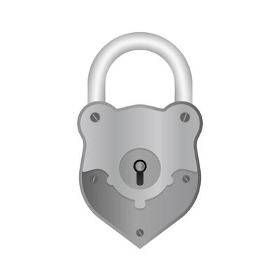 Old padlock in flat style. Antique padlock is isolated on a white background. .