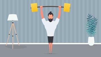 The athlete raises the barbell. Strong man. Athlete. Vector.