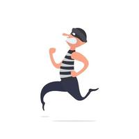 The robber runs away. The criminal is running. Cartoon style illustration. Good for the topic of security, robbery, scam and fraud. Isolated. Vector. vector