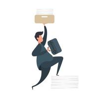 The businessman raises documents. Office work concept. Strong businessman. Isolated, vector. vector