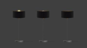 Decorative floor lamp. Original model with a black silk lampshade and a metal leg. vector