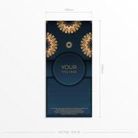 Dark blue postcard template with Indian mandala ornament. Elegant and classic elements ready for print and typography. vector