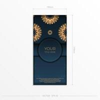 Dark blue postcard template with Indian mandala ornament. Elegant and classic vector elements ready for print and typography.