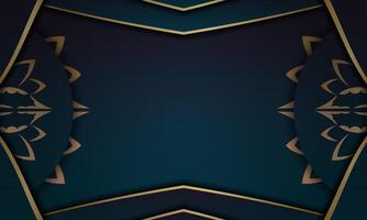 Gold and blue background with a gold ornament vector