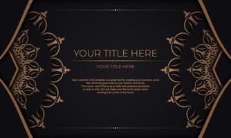 Black banner with luxury ornaments for your design. Vector design of invitation card with vintage patterns.