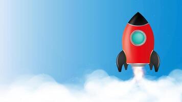 Blue banner on the theme of motivation. Red rocket is taking off. Place it below your text. The concept of career growth, development and motivation. . vector