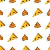 Seamless patterns with pizza and cheese. Cheese icon in flat style. A slice of pizza. Suitable for backgrounds, postcards, and wrapping paper. Vector. vector