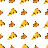 Seamless patterns with pizza and cheese. Cheese icon in flat style. A slice of pizza. Suitable for backgrounds, postcards, and wrapping paper. Vector. vector