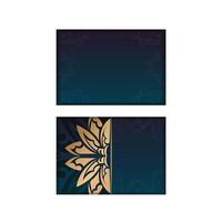 Gradient blue color brochure template with vintage gold pattern prepared for typography. vector