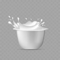 White plastic cup for yogurt. Spray of yogurt. Vector illustration