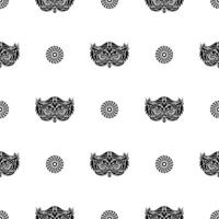 Seamless pattern with owl face. Suitable for poster, postcard, banner, textile and menu design. Vector