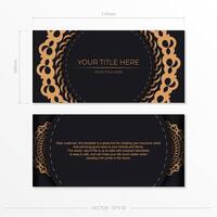 Dark black gold postcard template with white abstract ornament. Elegant and classic elements ready for print and typography. illustration. vector