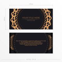 Dark black gold postcard template with white abstract ornament. Elegant and classic elements ready for print and typography. Vector illustration.