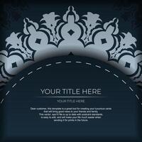 Dark blue postcard template with white abstract ornament. Elegant and classic elements ready for print and typography. vector