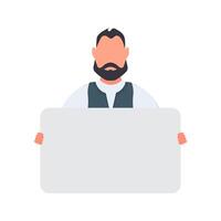 A man with a beard holding a blank sign vector