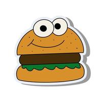 Burger in a flat style. Burger sticker with eyes on a white background. Suitable for postcards, banners and social media designs. Vector. vector