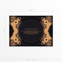 Ready-made postcard design with abstract vintage mandala ornament. Black-gold luxurious colors. Can be used as background and wallpaper. vector