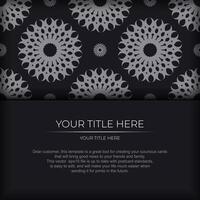 Dark invitation card design with abstract silvery ornament. Elegant and classic vector elements are great for decoration.