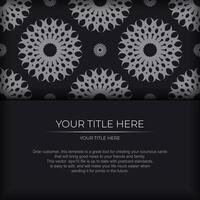 Dark invitation card design with abstract silvery ornament. Elegant and classic vector elements are great for decoration.