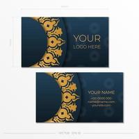 Blue Business cards with decorative ornaments business cards, oriental pattern, illustration. vector