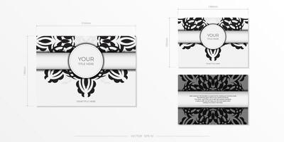 Luxurious white rectangular invitation card template with vintage abstract ornament. Elegant and classic vector elements ready for print and typography. Vector illustration.