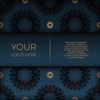 Dark blue postcard template with abstract mandala ornament. Elegant and classic vector elements ready for print and typography.