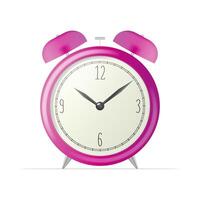 Realistic desk clock. Purple retro alarm clock isolated on a white background. Retro watch. Windy illustration vector