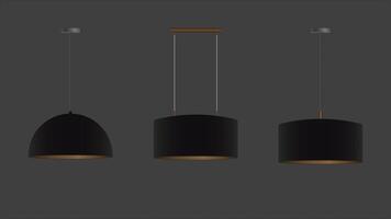 Vector set of realistic black chandeliers. Ceiling lamp. Loft style. Element for interior design.