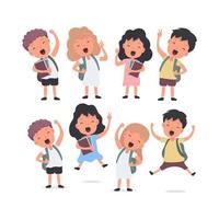 gran conjunto de escolares felices. los adolescentes están felices. Adecuado para diseño escolar o vacacional. aislado. vector. vector