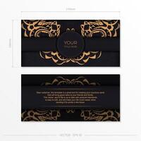 Black and gold business card template with ornate design vector