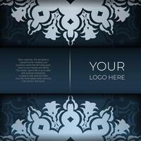 Dark blue invitation card template with white abstract ornament. Elegant and classic elements are great for decoration. vector