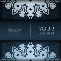 Dark blue invitation card template with white abstract ornament. Elegant and classic vector elements are great for decoration.