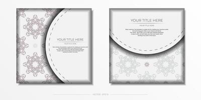 Luxurious white square postcard template with vintage abstract mandala ornament. Elegant and classic vector elements ready for print and typography.