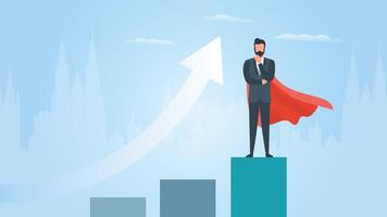 Businessman with a red cloak. Business growth. A man in a suit ponders an idea. The concept of a successful entrepreneur. . vector