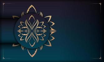 Gradient blue background with indian gold pattern and place under your logo vector
