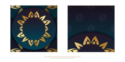 Greeting Flyer template with blue color gradient with greek gold pattern for your brand. vector