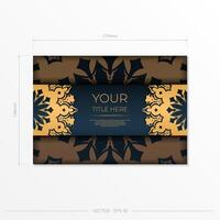 Dark blue postcard template with abstract ornament. Elegant and classic elements ready for print and typography. Vector illustration.