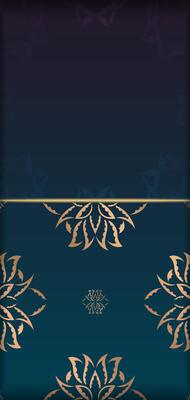 A blue and gold background with a floral pattern