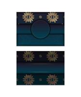 Brochure template with gradient blue color with mandala gold pattern for your design. vector